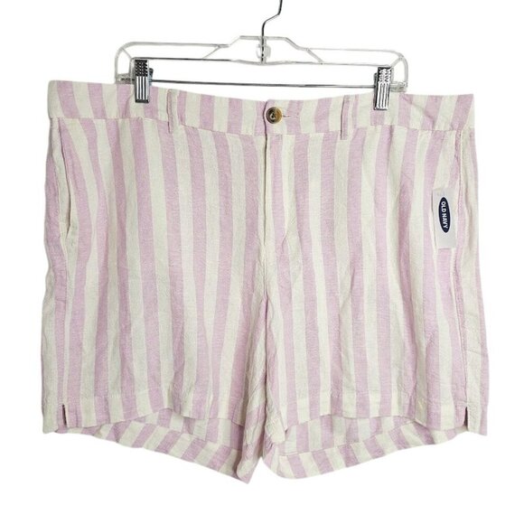 NWT OLD NAVY Linen Shorts Everyday PURPLE WHITE STRIPE size 16 High Rise Pockets - Picture 1 of 7
